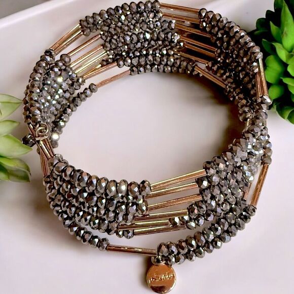 stella & dot ~ shimmery sparkly bardot spiral ~ rose gold & hematite coil - Picture 1 of 7